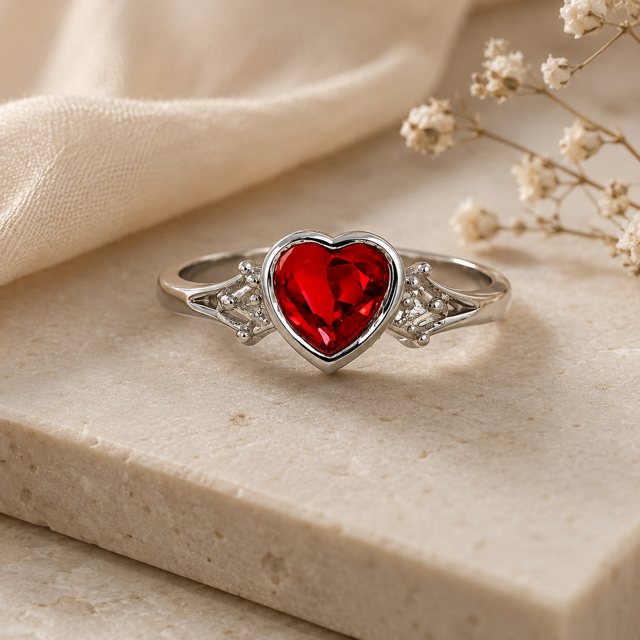 Sylvexia 925 Sterling Silver Red Heart CZ Infinity Ring for Women