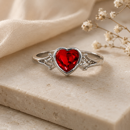 Sylvexia 925 Sterling Silver Red Heart CZ Infinity Ring for Women