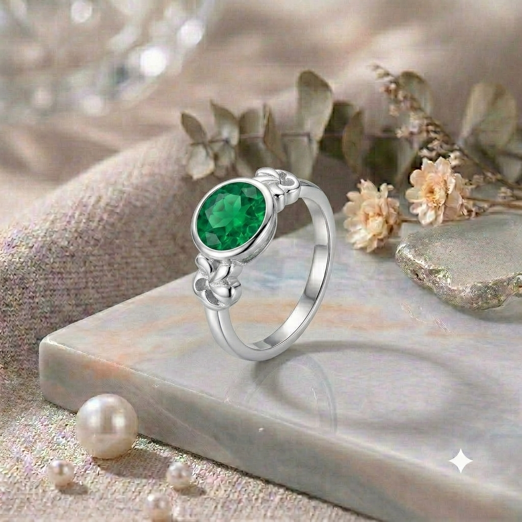Sylvexia 925 Sterling Silver Green CZ Celtic Knot Ring for Women