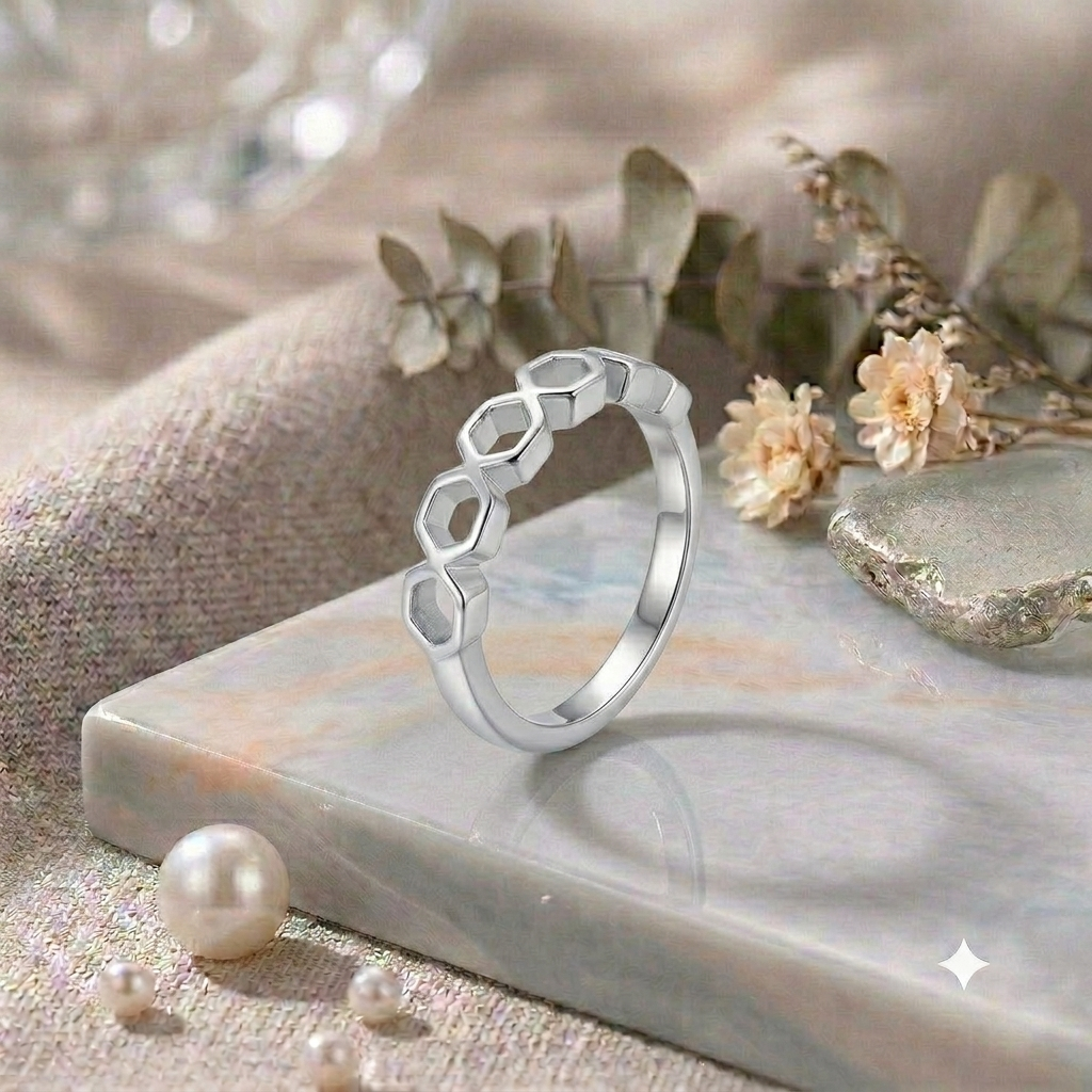 925 Sterling Silver Hexagon Band Ring for Women