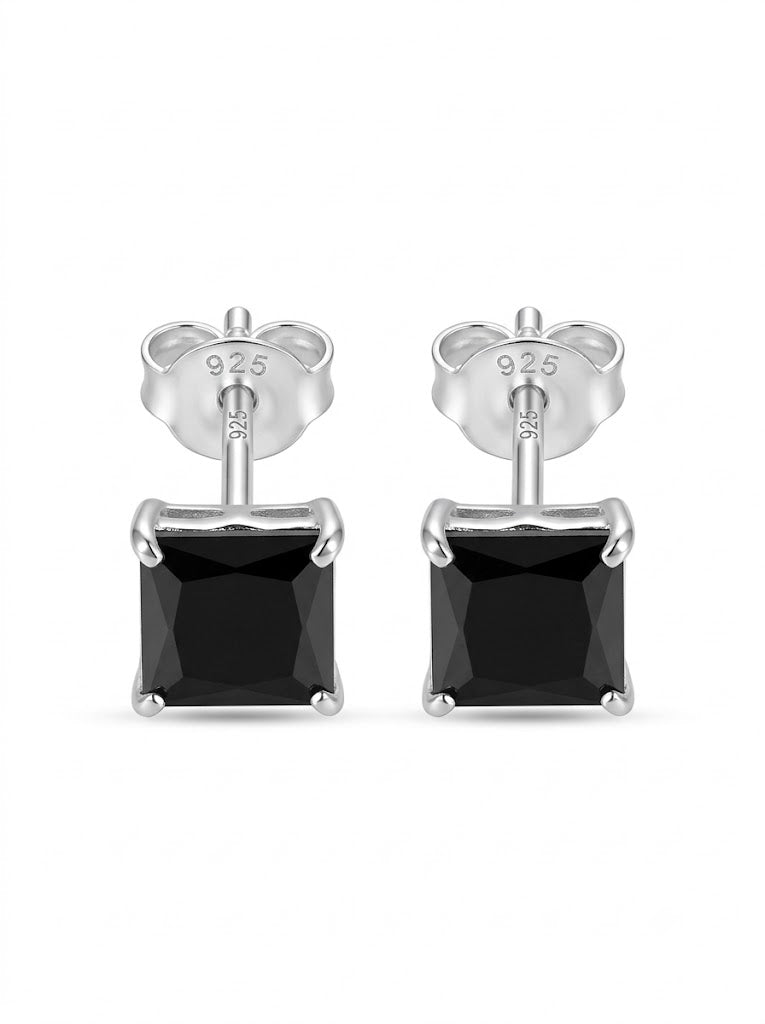 SYLVEXIA 925 Sterling Silver Black Square CZ Stud Earrings for Women