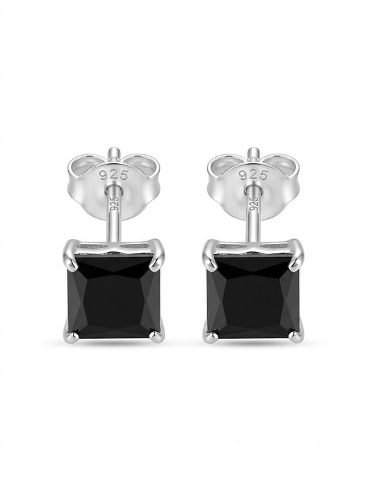 SYLVEXIA 925 Sterling Silver Black Square CZ Stud Earrings for Women