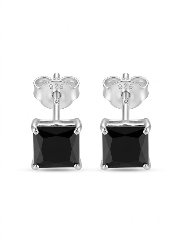 SYLVEXIA 925 Sterling Silver Black Square CZ Stud Earrings for Women