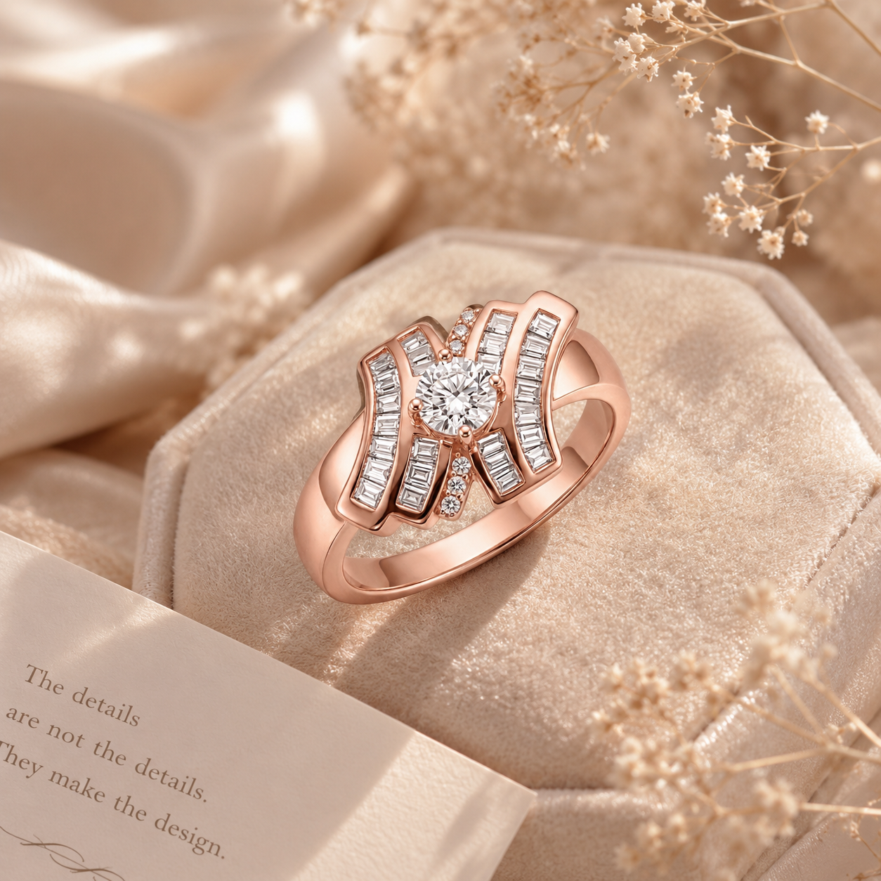 Sylvexia 925 Sterling Silver Rose Gold Baguette CZ Statement Ring for Women