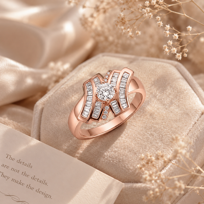 Sylvexia 925 Sterling Silver Rose Gold Baguette CZ Statement Ring for Women