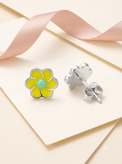 SYLVEXIA 925 Sterling Silver Yellow Floral Stud Earrings