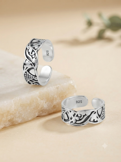 SYLVEXIA 925 Sterling Silver Adjustable Oxidized Floral Toe Rings for Women