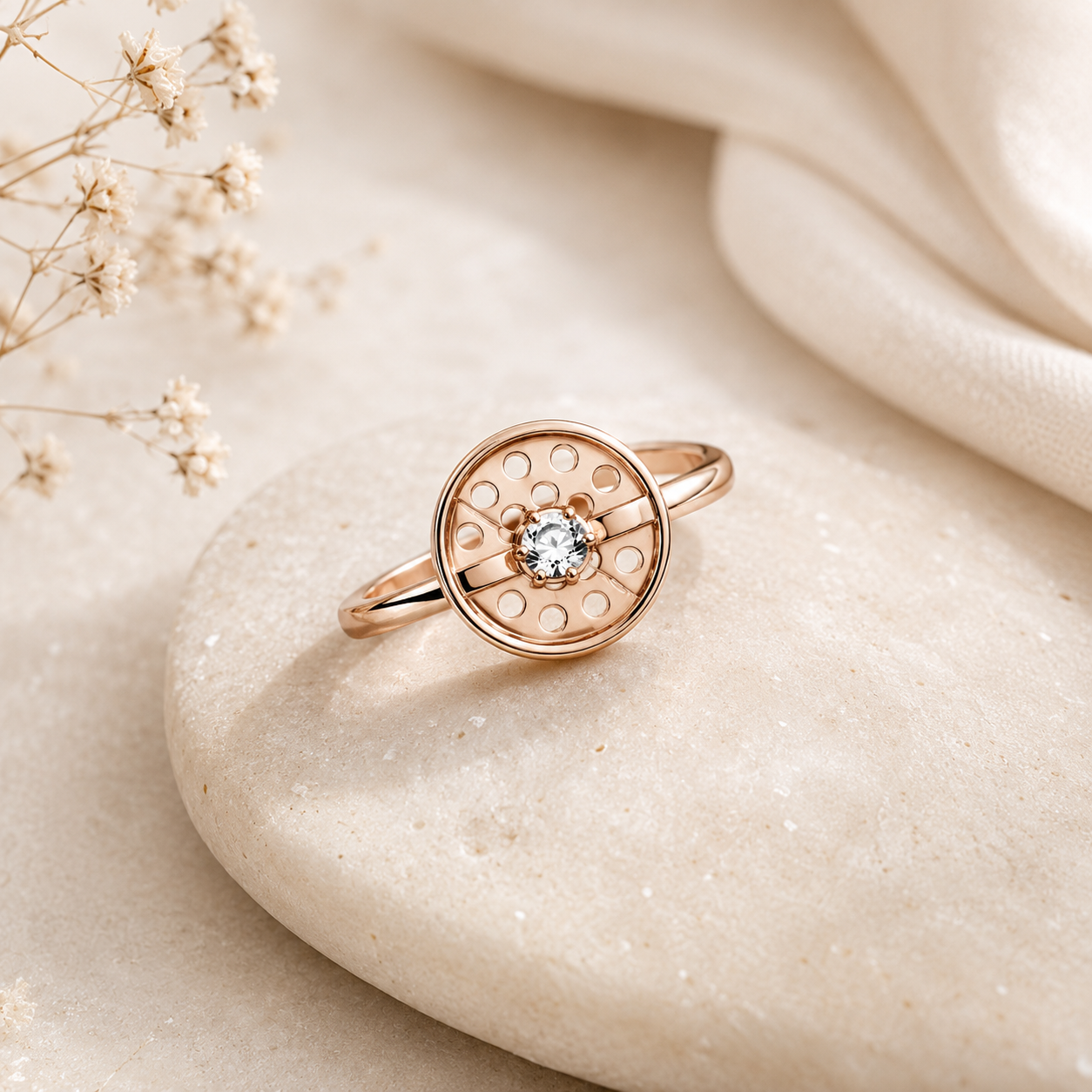 Sylvexia 925 Sterling Silver Round Halo Ring with CZ Stone