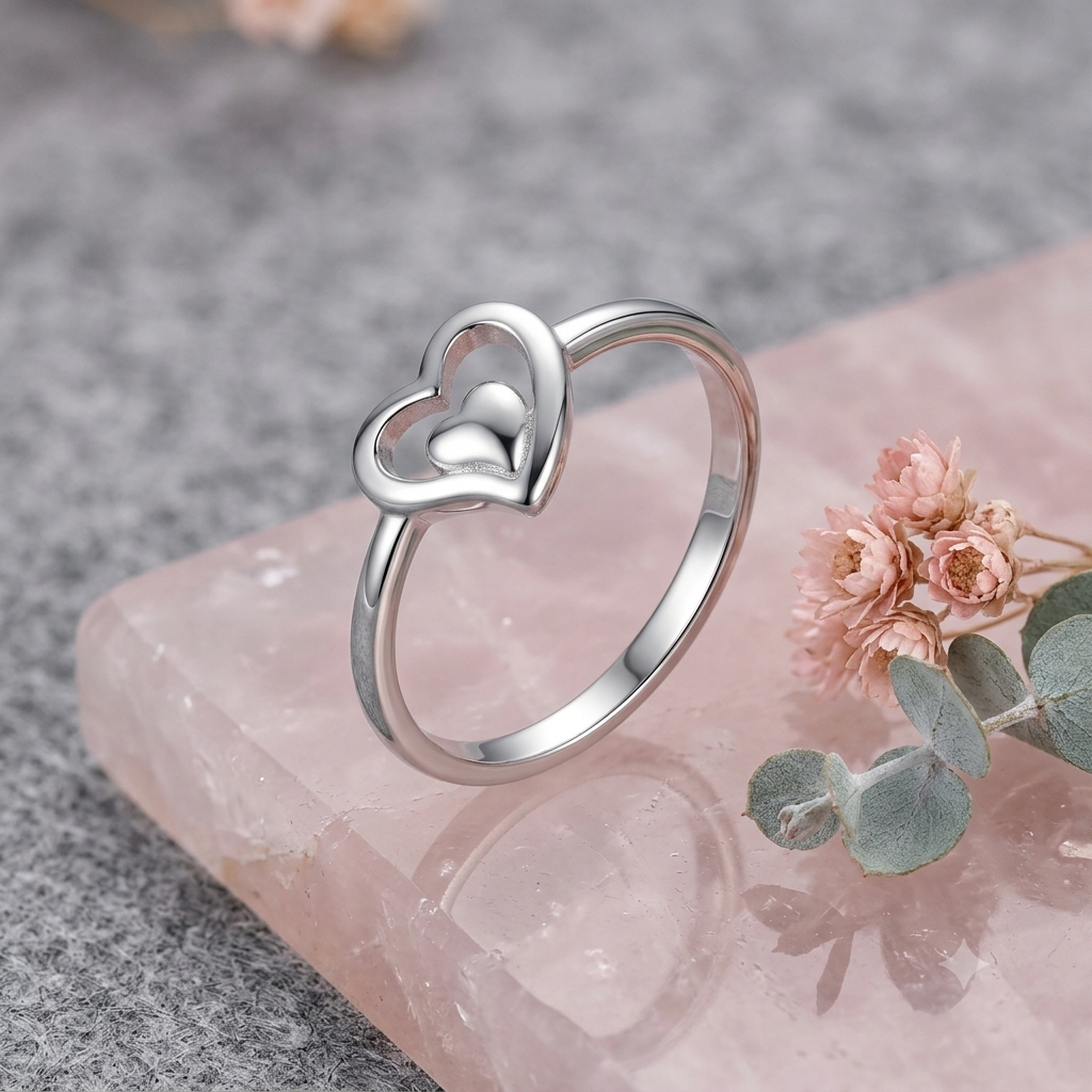 925 Sterling Silver Double Heart Ring for Women