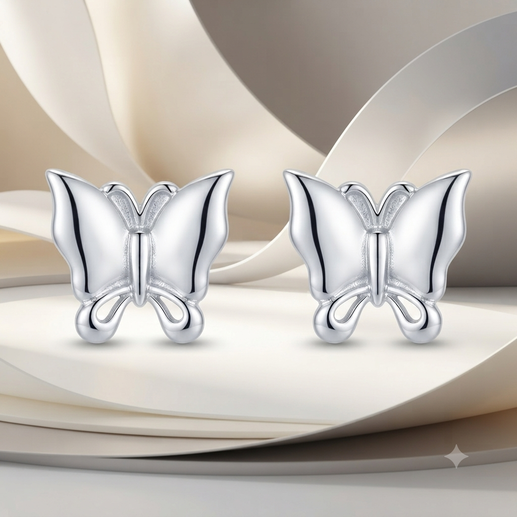 SYLVEXIA 925 Sterling Silver Butterfly Stud Earrings for Women | Minimalist Silver Earrings
