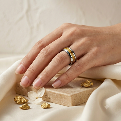 925 Sterling Silver Gold Tone Inlay Ring for Men Band Ring