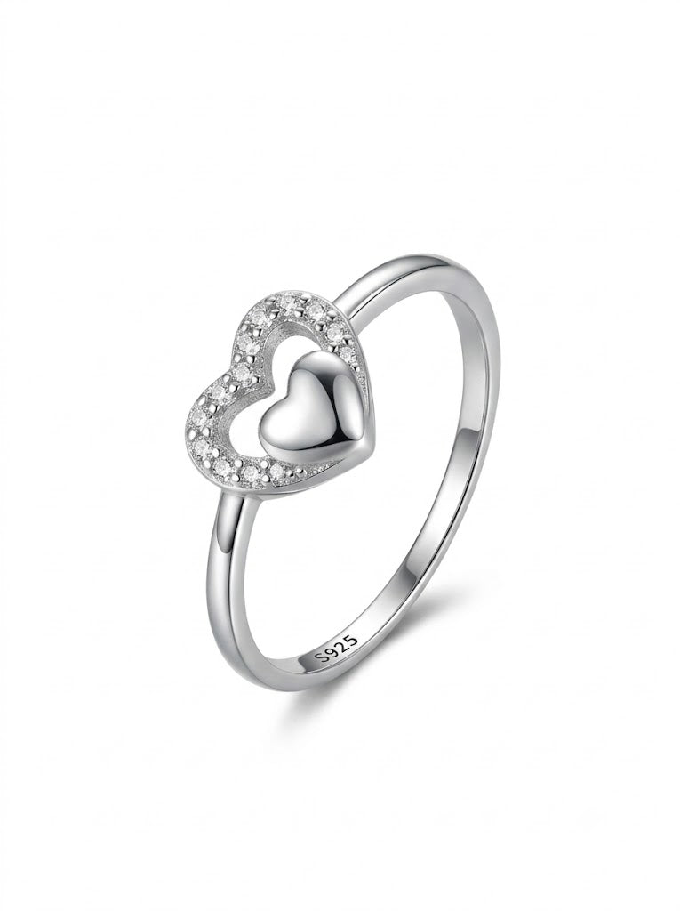 SYLVEXIA 925 Sterling Silver Heart Studded Filigree Ring