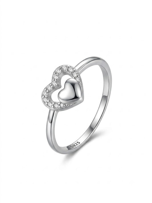 SYLVEXIA 925 Sterling Silver Heart Studded Filigree Ring
