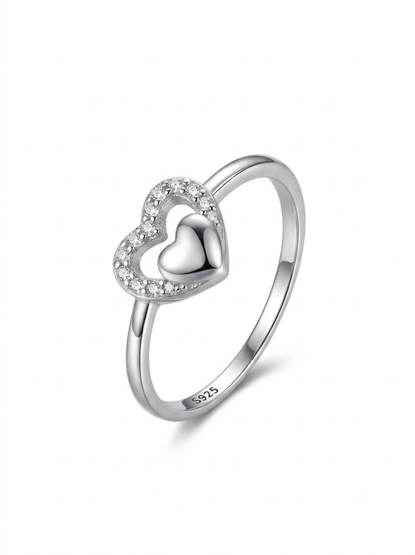 SYLVEXIA 925 Sterling Silver Heart Studded Filigree Ring