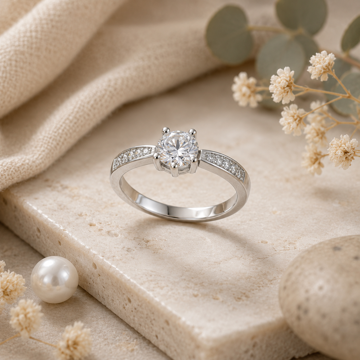 SYLVEXIA 925 Sterling Silver Round Cut CZ Statement Ring for Women