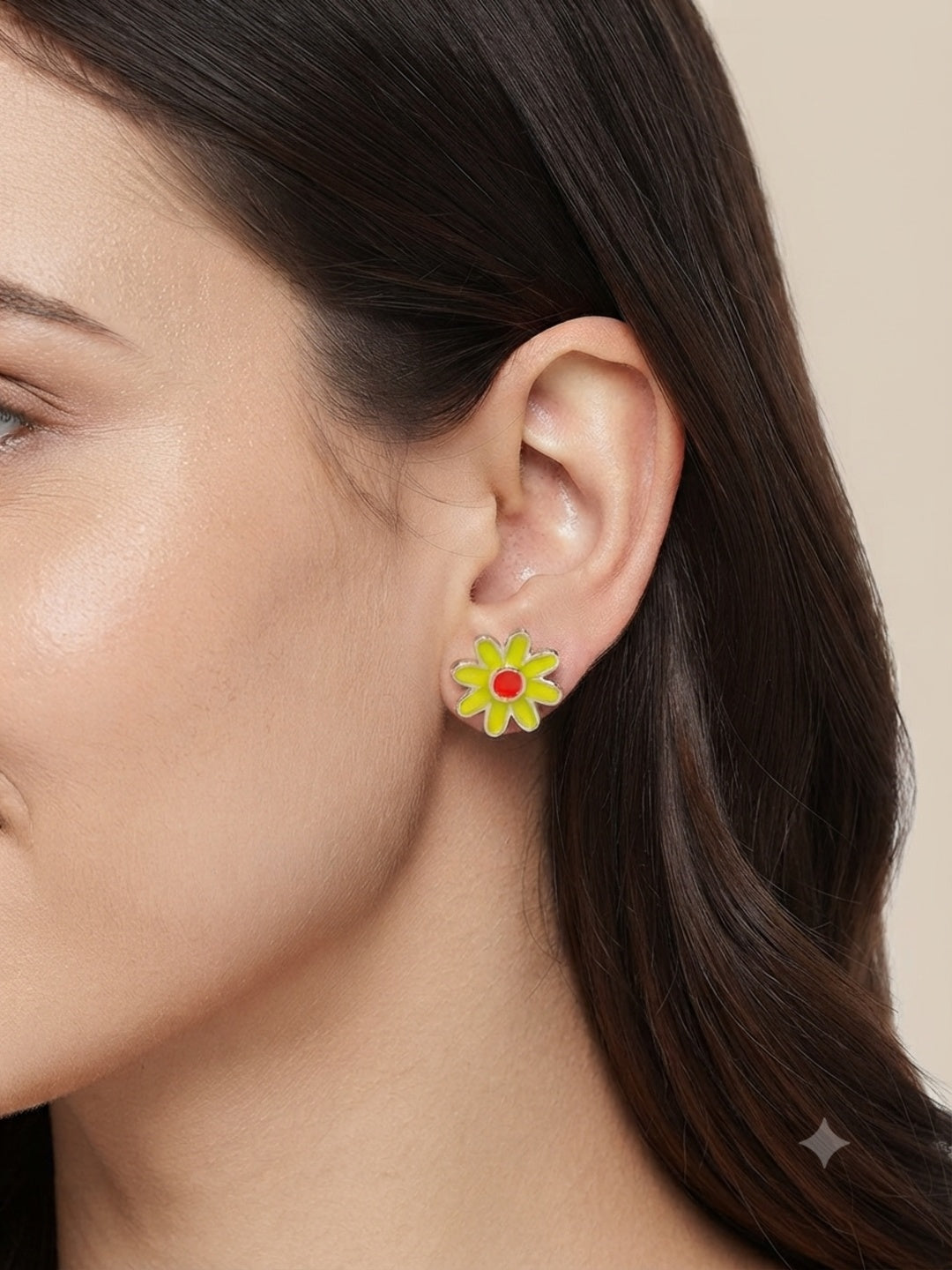 SYLVEXIA 925 Sterling Silver Yellow and Red Floral Stud Earrings