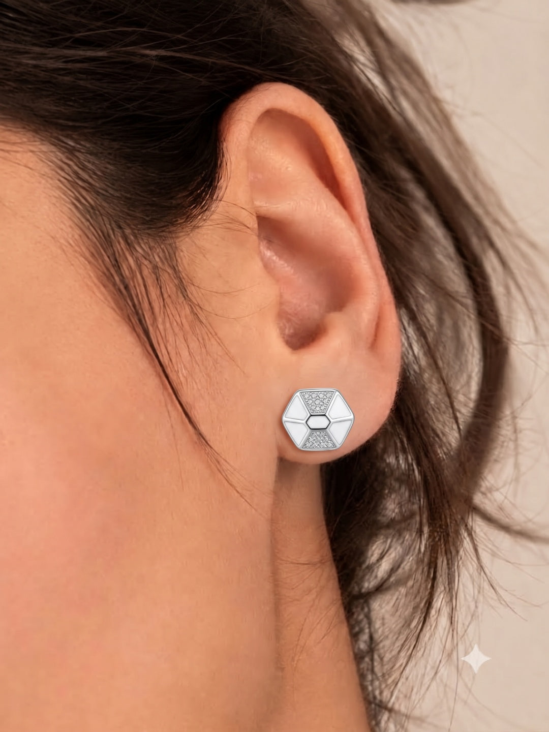 SYLVEXIA 925 Sterling Silver White Geometric Stud Earrings