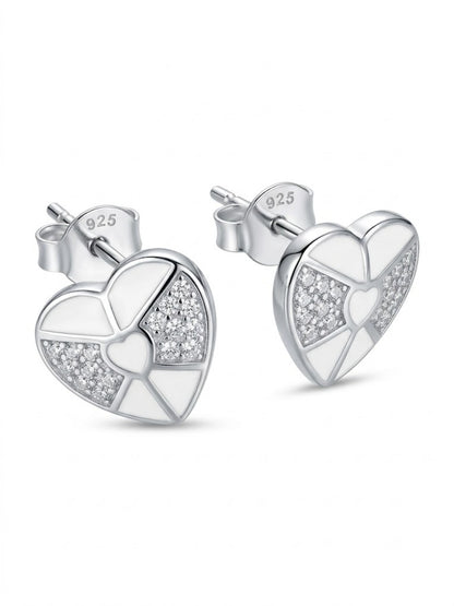 SYLVEXIA 925 Sterling Silver Black & White Geometric Stud Earrings for Women