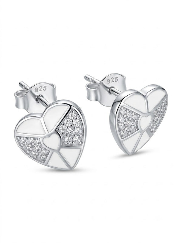 SYLVEXIA 925 Sterling Silver Black & White Geometric Stud Earrings for Women