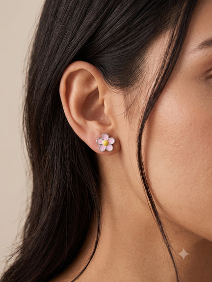 SYLVEXIA 925 Sterling Silver Pink Floral Stud Earrings