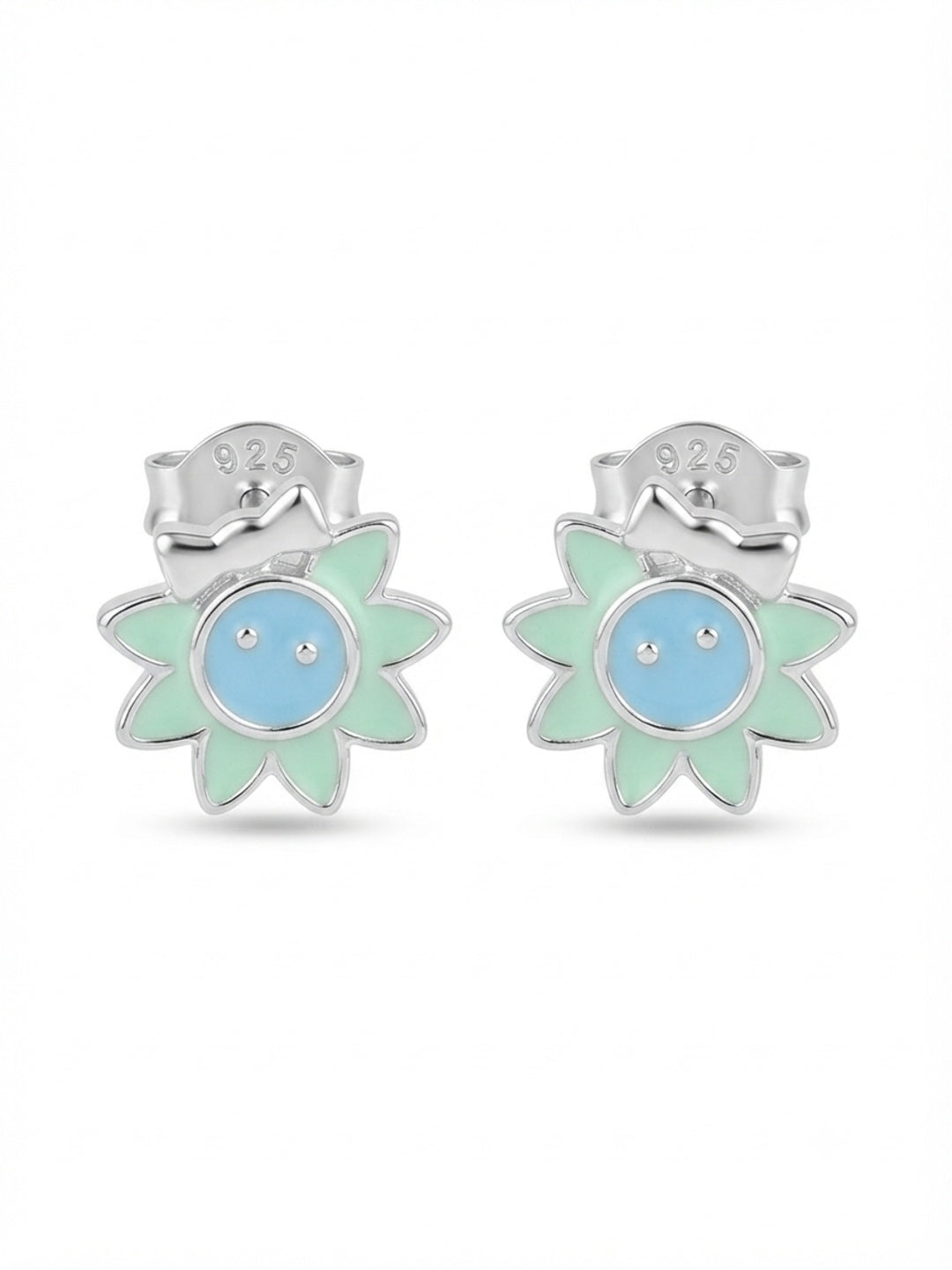 SYLVEXIA 925 Sterling Silver Light Green Floral Stud Earrings for Girls