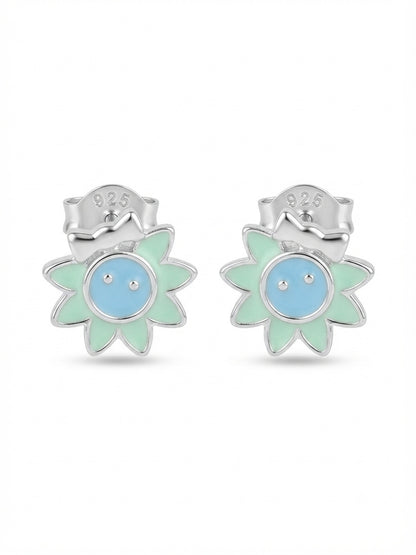 SYLVEXIA 925 Sterling Silver Light Green Floral Stud Earrings for Girls