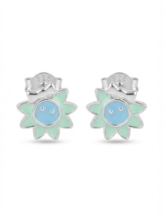 SYLVEXIA 925 Sterling Silver Light Green Floral Stud Earrings for Girls