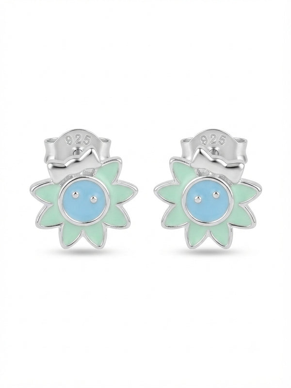 SYLVEXIA 925 Sterling Silver Light Green Floral Stud Earrings for Girls