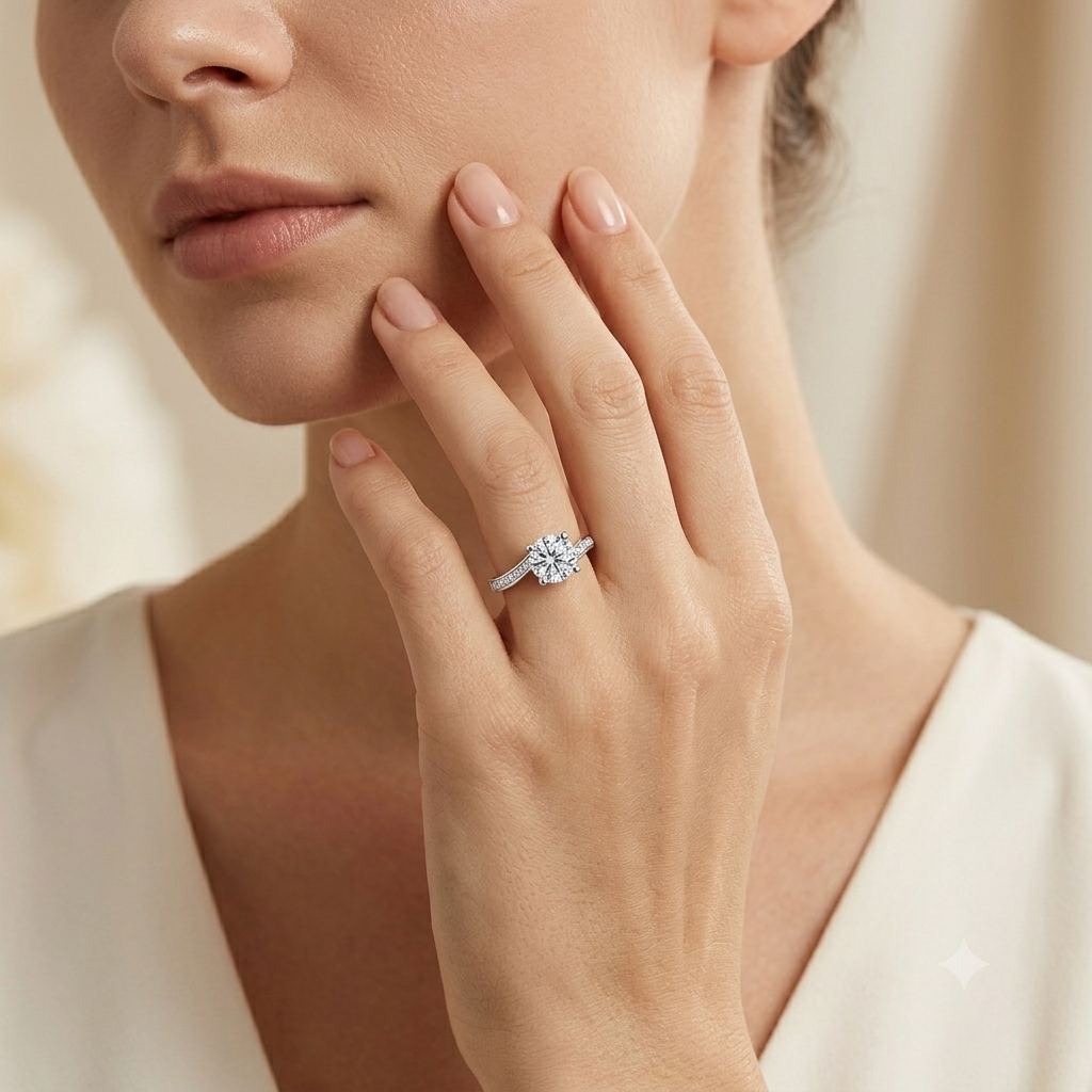 SYLVEXIA 925 Sterling Silver Classic Solitaire CZ Ring with Pavé Band