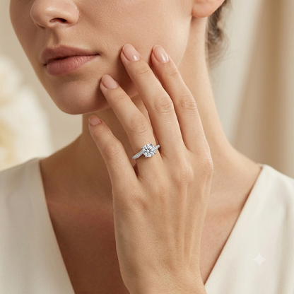 SYLVEXIA 925 Sterling Silver Classic Solitaire CZ Ring with Pavé Band