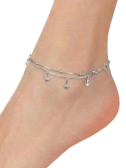 Sylvexia 925 Sterling Silver Anchor Charm Anklet for Women
