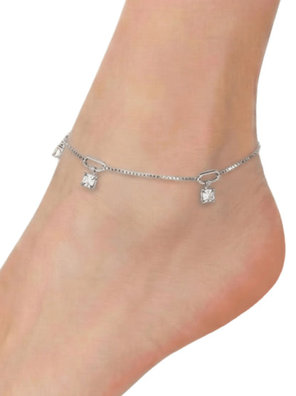 Sylvexia 925 Sterling Silver Square Charm Anklet for Women