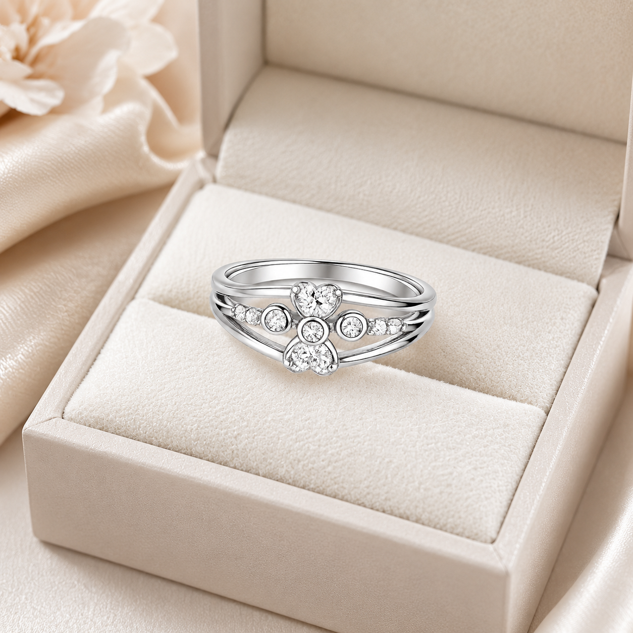 Sylvexia 925 Sterling Silver Floral CZ Cluster Ring for Women