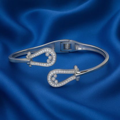 Elegant Horseshoe Diamond Bangle Bracelet – Silver Lucky Charm Cuff for Women