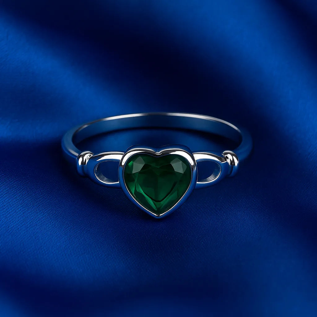 925 Sterling Silver Green Heart Ring for Women
