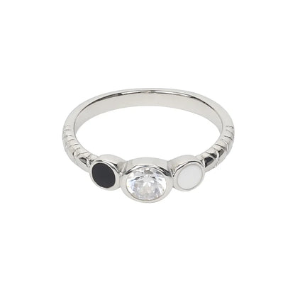 925 Sterling Silver Triple Stone Ring for Women Black White & Crystal Design