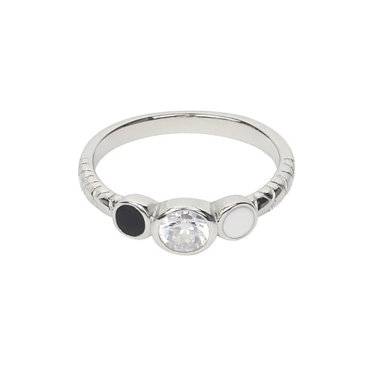 925 Sterling Silver Triple Stone Ring for Women Black White & Crystal Design