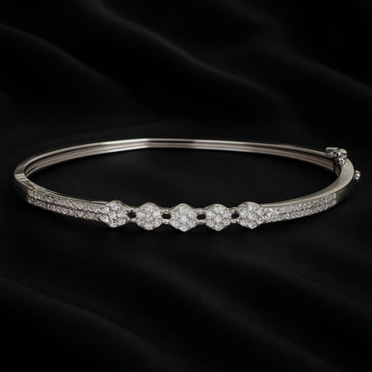 925 Sterling Silver Diamond-Style Floral Bangle Bracelet