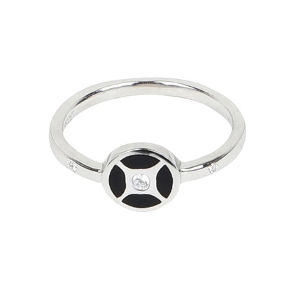 Stylish 925 Sterling Silver Black Enamel Round Ring with Sparkling Stone for Women