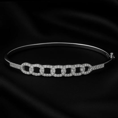 Silver Chain Link Diamond Bangle Bracelet – Elegant Crystal Cuff for Women