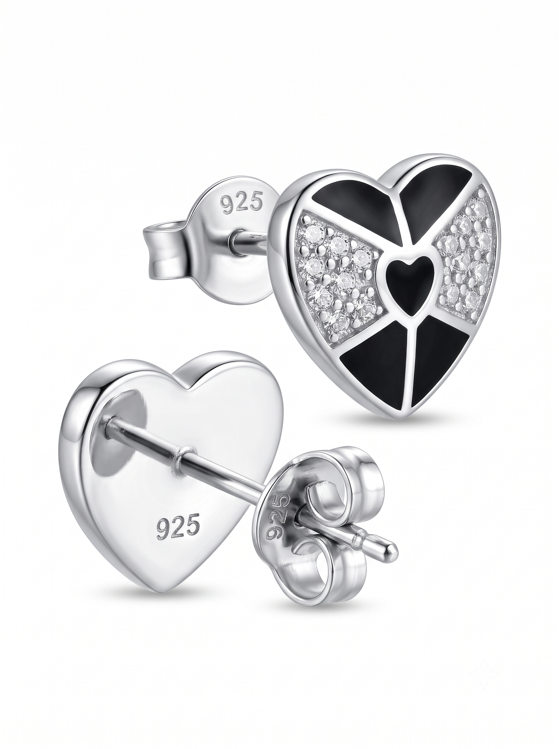 SYLVEXIA 925 Sterling Silver Black & White Geometric Stud Earrings for Women