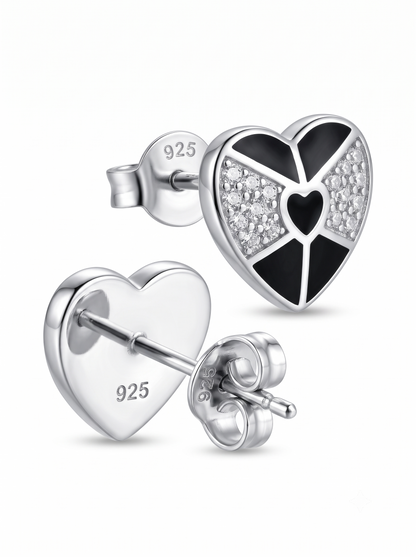 SYLVEXIA 925 Sterling Silver Black & White Geometric Stud Earrings for Women
