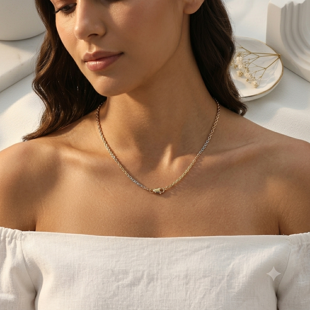 SYLVEXIA 925 Sterling Silver Tricolor Chain Necklace for Women
