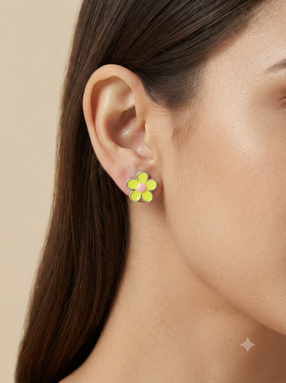 SYLVEXIA 925 Sterling Silver Yellow Floral Stud Earrings for Girls