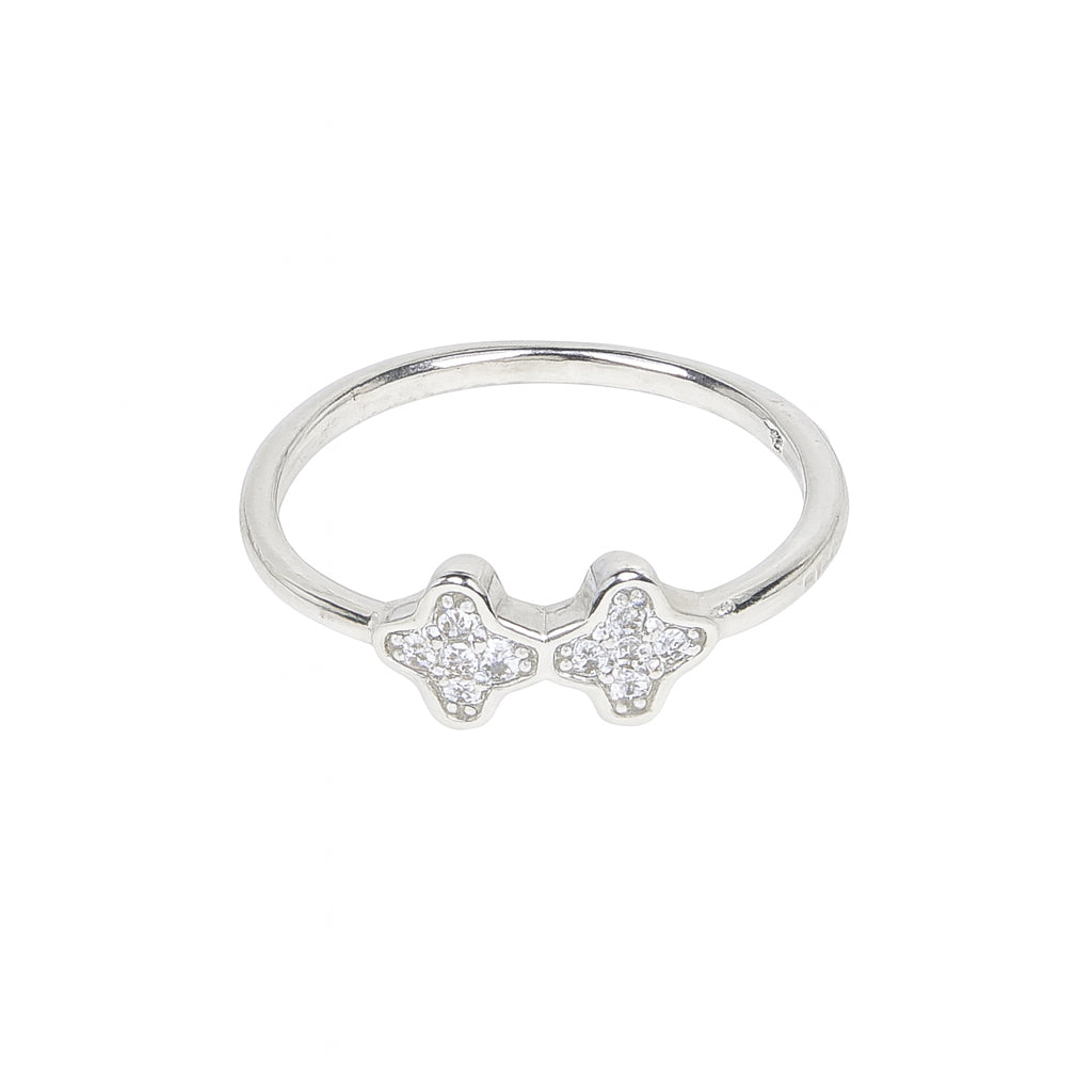 925 Sterling Silver Double Floral Ring with Sparkling Stones for Women
