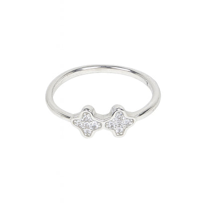 925 Sterling Silver Double Floral Ring with Sparkling Stones for Women