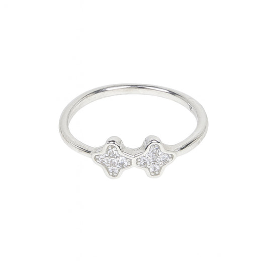 925 Sterling Silver Double Floral Ring with Sparkling Stones for Women