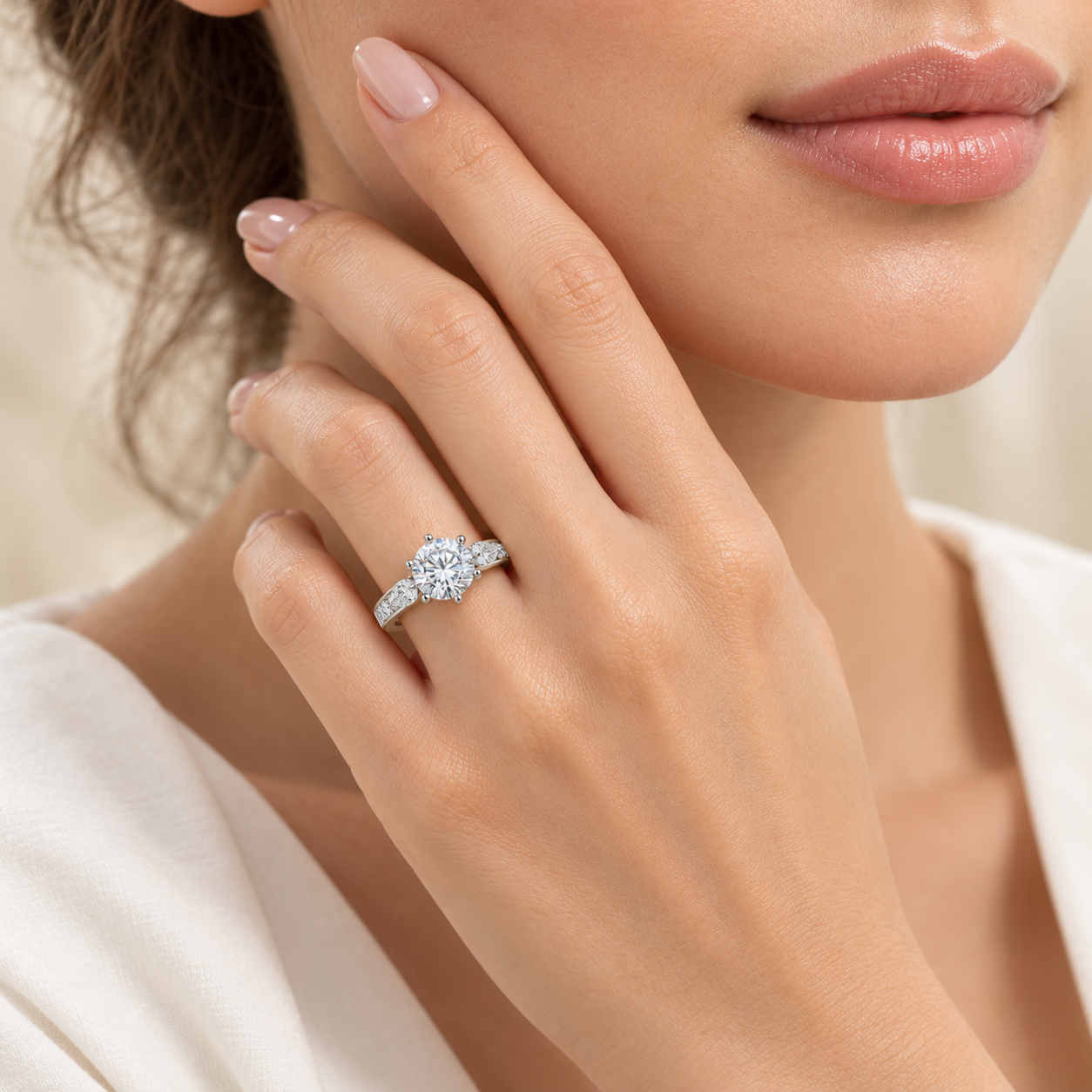 SYLVEXIA 925 Sterling Silver Round Cut CZ Statement Ring for Women