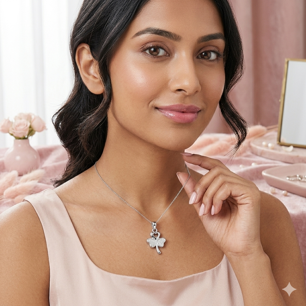 925 Sterling Silver Clover Heart Pendant for Women with CZ