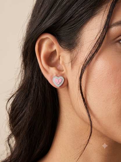 SYLVEXIA 925 Sterling Silver Pink Heart Stud Earrings